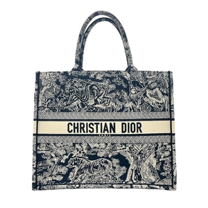 クリスチャン・ディオール Christian Dior ブックトートラージ ネイビー×ホワイト キャンバス トートバッグ レディース 中古