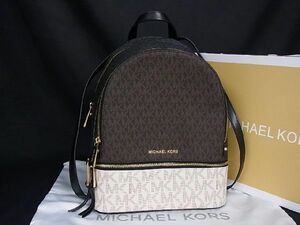 1円 ■新品■未使用■ MICHAEL KORS マイケルコース MK柄 PVC リュックサック バックパック レディース ブラウン系×ブラック系 AN9852