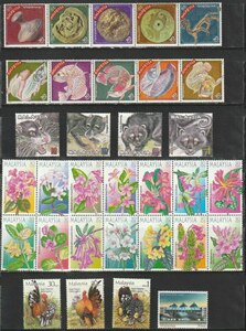 マレーシア２６　2000～2002（未使用記念　工芸品　動物　花　鳥他　5セット）33種