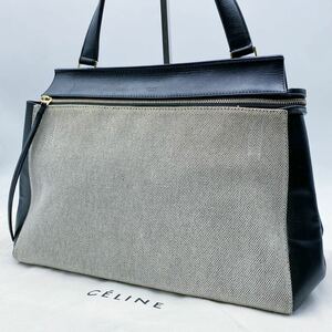 1円【極美品】CELINE セリーヌ ハンドバッグ トートバッグ エッジバッグ フィービー期 キャンバス × レザー ホワイト ブラック