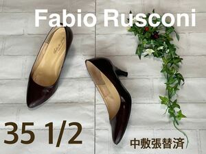Fabio Rusconi+35 1/2+35.5+アーモンドトゥ+6cm+赤茶+革+パンプス+靴+ファビオルスコーニ+22.5cm
