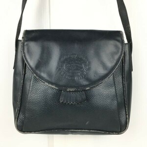 90sVintage★BURBERRYS/バーバリー★レザー ショルダーバッグ　ダークネイビー/紺　内側チェック柄　訳特価 LEATHER BAG 　管NO.YB5-74