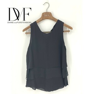 A8393/美品 春夏 DIANE von FURSTENBERG ダイアン シルク100% ノースリーブ ティアード レース Tシャツ カットソー P S程 黒/レディース