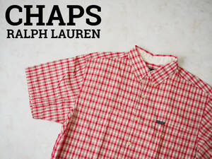 ☆送料無料☆ CHAPS RALPH LAUREN チャップス ラルフローレン USA直輸入 古着 半袖 チェック ボタンダウン シャツ メンズ L レッド 中古