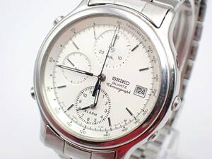 稼働品☆1円～☆SEIKO セイコー QZ メンズ腕時計 7T32-6A50 白文字盤 クロノグラフ デイト●J20535