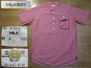 希少品★大きめのサイズ感【MILK BOYミルクボーイ】プローバー(かぶりタイプ)綿100%【半袖シャツ】赤系【ゆうパケットなら送料無料】★