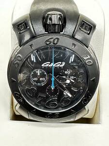 H5565 GaGaMILANOガガミラノ48MMクロノグラフメンズ腕時計クォーツプッシュボタンラバーベルト高級ラインフルブラック