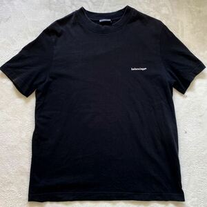 【人気モデル・美品】BALENCIAGA バレンシアガ 半袖 Tシャツ トップス カットソー シャツ 胸ロゴ ワンポイント ブラック メンズ Lサイズ