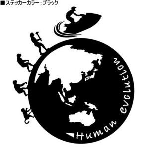 ★千円以上送料0★(11cm)地球型-人類の進化【ジェットスキー編】マリンジェット,水上オートバイ,水上スキーステッカー,車のリアガラス(4)