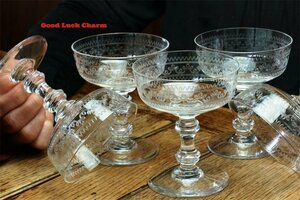 1900年頃 BACCARAT オールド バカラ ヨーロピアン アンティーク シャンパングラス デザートプレート 皿 クリスタルグラス セット