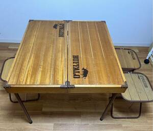 TA-667☆140サイズ☆ テーブルチェアセット BUFFALO バッファロー 折り畳み式 キャンプ用品 アウトドア 木製 レトロ アンティーク 3脚