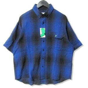 未使用 WHIMSY ウィムジー 半袖ポロシャツ WMS-23SS-010 SHADOW PLAID SHIRT ブルー L タグ付き 27105805