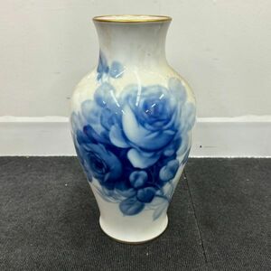 H823-K18-5122 大倉陶園 OKURA 花瓶 バラ ブルーローズ フラワーベース 陶器 置物 インテリア 口径約11×高さ約36cm 重量約1.7kg ⑧