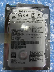 【中古】 HGST HTS545025A7E380 250GB/8MB 6075時間使用 管理番号:C203