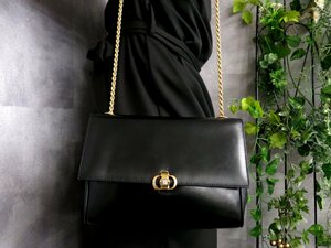 ●美品●CELINE セリーヌ●カーフ レザー 本革●チェーン ショルダー バッグ●黒●ゴールド金具●斜め掛け●ヴィンテージ●かばん●Js46197