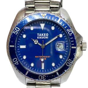 A♪ TAKEO KIKUCHI タケオキクチ クオーツ ダイバーズ TK-20C5 デイト メンズ腕時計 ラウンド ネイビー文字盤 20ATM