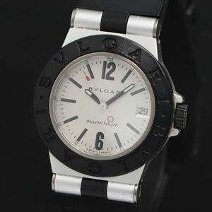 1円 稼働 良品 ブルガリ アルミニウム AL32TA QZ シルバー文字盤 デイト メンズ腕時計 KRK 8549200 4APT