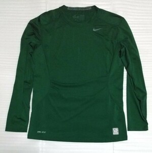 ☆NIKE PRO COMBAT BETTER WORLD.com ナイキ 長袖Tシャツ サイズM スポーツ ロング ティー DRI-FITメッシュ軽量ストレッチ緑色グリーンGLAY