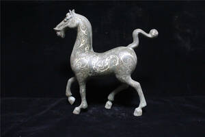 古美術　漢　青銅器　銀象嵌　銘文　走る馬
