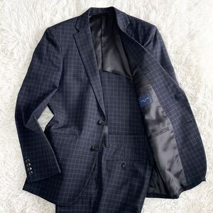 1円〜【極美品】タカキュー TAKAQ スーツ セットアップ チェック 背抜き 2B ネイビー ブラック A5 M相当