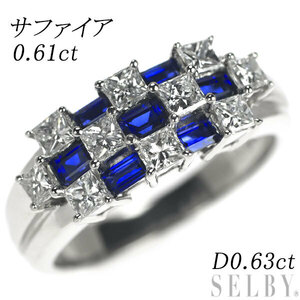 Pt900 サファイア ダイヤモンド リング 0.61ct D0.63ct 新入荷 出品1週目 SELBY