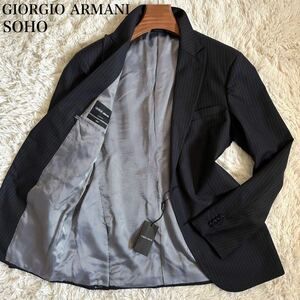 新品未使用タグ付 近年モデル XXL 54 GIORGIO ARMANI ジョルジオアルマーニ SOHO メンズ テーラードジャケット 黒タグ ブラック ストライプ