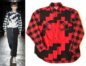 GANRYU ガンリュウ 16AW コレクション 再構築 パッチワーク ブロックチェック ネルシャツ size:M 赤/COMME des GARCONS コムデギャルソン