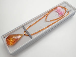 N951　天然石 ネックレス 琥珀 アンバー K18留具 Amber necklace