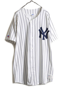 90s USA製 大きいサイズ XXL ■ MLB オフィシャル ラッセル ヤンキース ベースボール シャツ メンズ 2XL RUSSELL ユニホーム ゲームシャツ