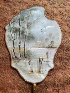 19世紀 フランス アンティーク スクリーン 団扇 エヴァンタイユ 風景画 貴族 貴婦人 扇子