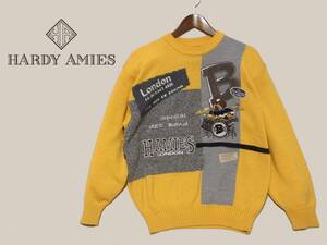 日本製【M】HARDY AMIES ハーディエイミス ウール ニット セーター 刺繍 犬 ブルドッグ