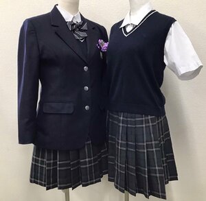 OT153(中古) 栃木県 矢板中央高校 9点セット/指定品/M/L/W66/ブレザー/ブラウス/ベスト/セーター/キュロットスカート/リボン/制服/卒業生品