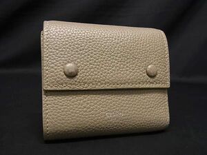 1円 ■美品■ CELINE セリーヌ レザー 三つ折り 財布 ウォレット 小銭入れ 札入れ カード入れ レディース グレージュ系 EA2074