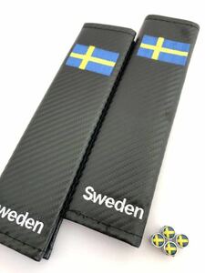 スウェーデン シートベルトカバー 肩パッド 国旗 バルブキャップ カーボン調 ボルボ VOLVO 780 850 940 960 C30 C70 S40 S60 S70 S80 S90