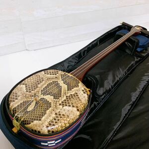 沖縄三線 蛇皮 伝統 楽器 弦楽器 本皮 和楽器 セミハードケース付き 希少 琉球 本蛇皮張り