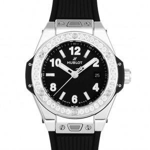 ウブロ HUBLOT ビッグバン ワンクリック スチール ダイヤモンド 485.SX.1170.RX.1204 ブラック文字盤 新品 腕時計 レディース