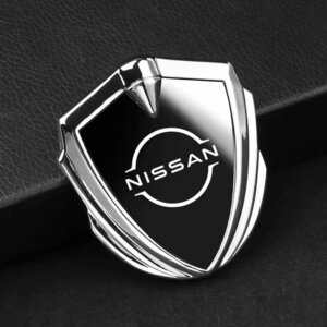 日産 NISSAN ステッカー 車ロゴ 車用 エンブレム 鏡面 3D立体 金属製 デカール 防水 両面テープ付き 1枚入り ☆シルバー /ブラック