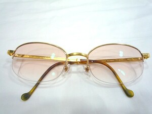 1000円スタート 眼鏡 ALFRED DUNHILL 858 140 440 K18 MADE IN JAPAN ハーフリム カラーレンズ 度入り眼鏡 総重量約29.0g めがね 3 AA1001