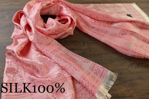 新品 春色 薄手【シルク100% SILK】ペイズリー柄 シャインピンク S.PINK 大判 ストール/スカーフ