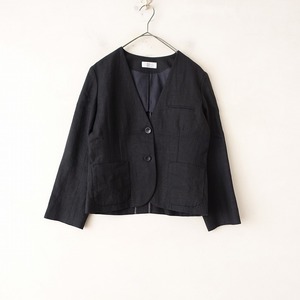 //アトリエナルセ atelier naruse *linen Jacket リネンVネックノーカラージャケット*F羽織りコートブラック(jk1-2403-121)【62C42】