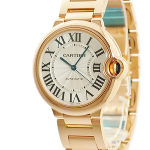 【3年保証】 カルティエ バロンブルー 36mm W69004Z2 K18PG無垢 ローマン ギヨシェ 青針 自動巻き メンズ 腕時計