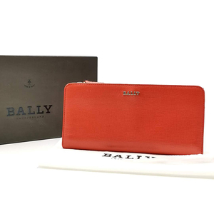 送料無料 美品 バリー BALLY 長財布 二つ折り ロングウォレット レザー 本革 橙 オレンジ系 メンズ レディース