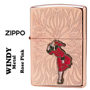 zippo(ジッポーライター)大人気「WINDY」メタル貼り　ローズピンク エッチング　WINDY-Metal-RP【ネコポス可】