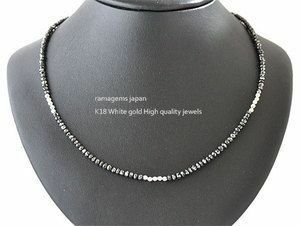 K18WGブラックダイヤモンドデザインネックレス20ct(K18WG3ｍｍミラーボール入り）　誕生石　プレゼント 品質保証書、ジュエリーケース付