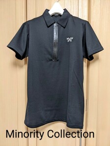 Minority Collection メンズ1 マイノリティコレクション ゴルフ ブランドロゴマーク刺繍 半袖 ハーフジップ ポロシャツ ブラック 日本製