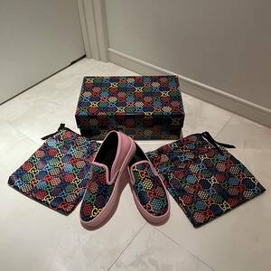 新品未使用品 GUCCI グッチ スリッポン　スニーカー キャンバス マルチカラー サイズ 35 レディース