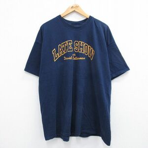 XL/古着 チャンピオン champion 半袖 ビンテージ Tシャツ メンズ 00s レイトショー 大きいサイズ コットン クルーネック 紺 ネイビー 0