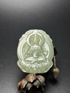 秘藏 清・玉彫・和田玉・觀音玉佩 裝身具 極細工 稀少珍品 古美術 古美味 L0330