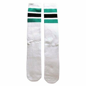 SkaterSocks ロングソックス 靴下 男女兼用 ソックス スケボー Knee high White tube socks with Teal-Black stripes style 1 (25インチ)