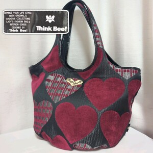 MO■未使用■Think Bee! グッドナイト バッグ 丸底 ピンク/ブラック ハート トートバッグ ハンドバッグ バッグ 鞄 Just Heart シンクビー